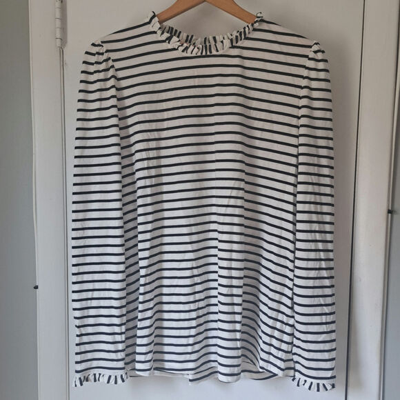 Boden Tops - Boden Broderie Ruffle Detail Top White/Navy Stripe Women's Plus 20/22